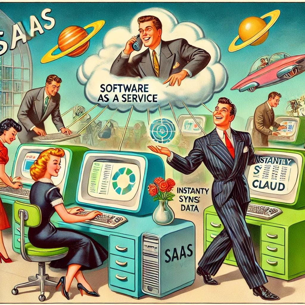 1950 style photo of SaaS (future vision of the cloud) 1950 style photo of SaaS (future vision of the cloud)