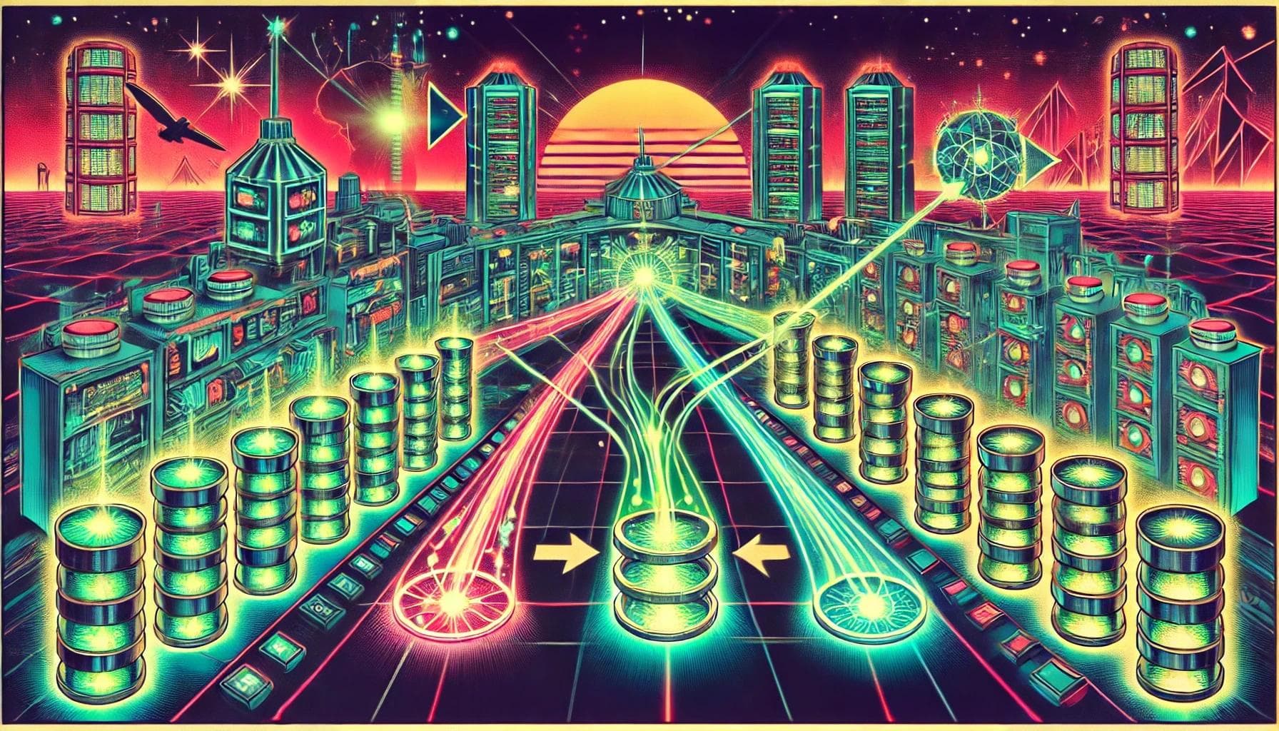 An 80s comic book-style illustration depicting the concept of partition alignment in an Event-Driven Architecture (EDA). An 80s comic book-style illustration depicting the concept of partition alignment in an Event-Driven Architecture (EDA).