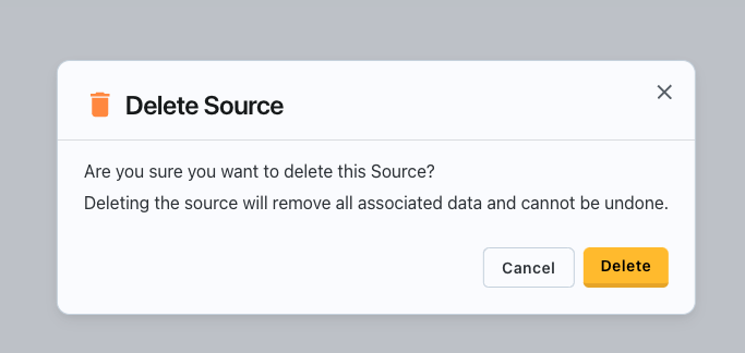 Sources Delete Modal Confirmation